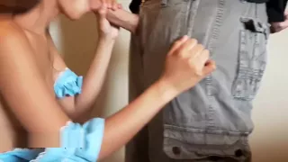 Tiny asian maid tries to swallow and totally fails