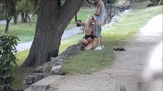 Teasing Blonde Sucks Dick And Gets Fucked In A Park