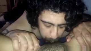 Bearded guy munching the hairy pussy of his exgf