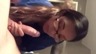 Girl leaves her glasses on during a blowjob