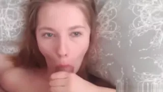 Pretty girlfriend looks great with a cock in her mouth
