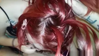 Gothic amateur chick gobbles a long rod