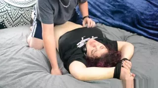 Fat punk girl tied up and fondled by her man