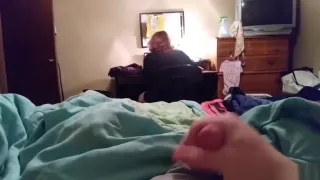 Stroking my dick while my friend is watching a movie