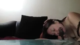 Blindfolded boyfriend gets dick sucked