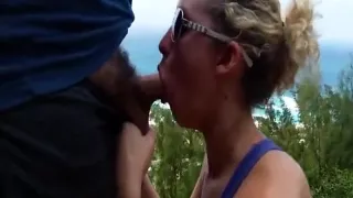 Wild slut sucks dick and fucks on the house roof