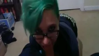 Punk girl sucks dick and takes a big messy facial cumshot