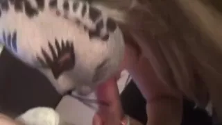 Masked wife gets a mouth full of cum after sucking dick