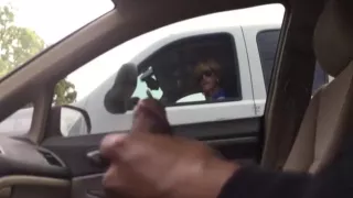 Mature blonde sits in her car watching me as I masturbate