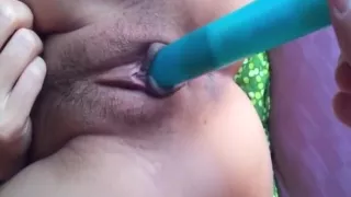 Toying with my wife's pussy before stuffing and creaming her