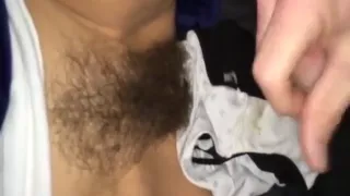 Jerking off to a very hairy teen pussy before me