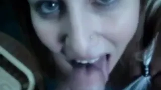 Beautiful girl sucks my fat cock and swallows jizz