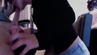 Girlfriend down on her knees to suck and eat my cum