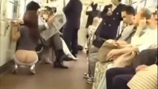 Japanese girl exposing part of buttocks in the train