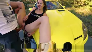 Public sex on car with fitness amateur couple. Mia Bandini