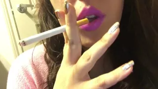 Sexy Brunette Babe Close Up Smoking Cork Tip 100 Cig Pastel Pink Lipstick