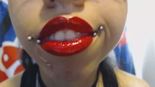 Bright Red Lipstick Drooling A LOT of Saliva and Spit