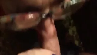 Nerdy slut sucks dick and takes a big sticky facial