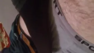 Hottie in black nylons rubbing a dick through the boxers