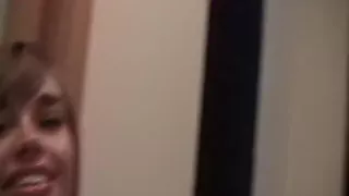 Skinny blonde babe explores her gaping cunt in a bahroom