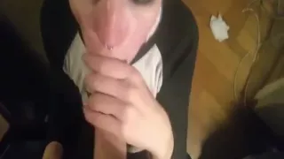 Punk chick sucks dick and gets a massive facial cumshot