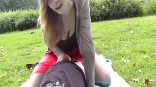 German girlfriend rides a dick in the middle of the park