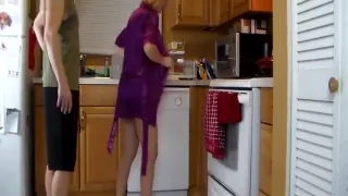 Tight big tits blonde fucked in the kitchen by her stepson