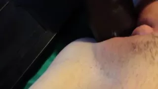 Massive black love toy in a shaved white teen twat
