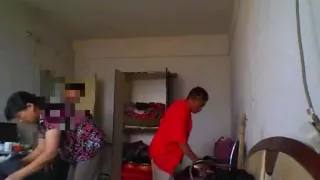 Kinky fellow rubbing his engorged dong while watching his maid