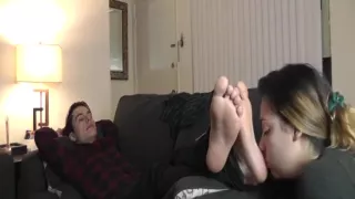 There is nothing this young babe wouldn't do to smell and kiss her boyfriend's feet she just can't get enough.