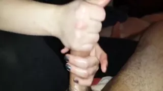 My wife is playing with my dick till I cum
