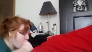 Redhead wife sucks a cock and gets cum in her mouth