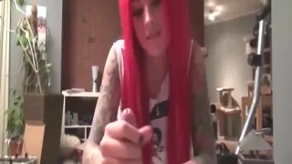 Sexy tattooed redhead babe tasting big hard cock pov style