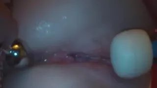 Nasty slut uses hitachi on clit while dude plays with asshole and pussy