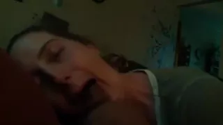 Deep dick sucking from his wife