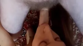 Two guys fucking this horny teen