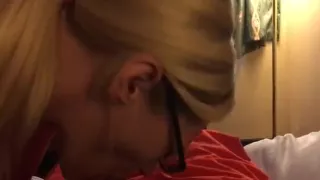 Blonde wife blows dick like a pro on camera