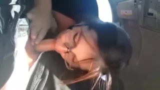 nerdy girlfriend  sucking and eating his semen in the car