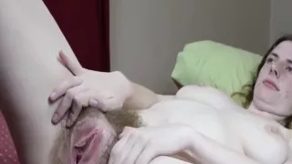 Hairy cunt filled with a chubby man's massive love tool