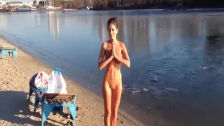 Perfectly shaped girl gets naked outdoors by the river