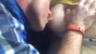 Horny man squeeze big tits and munch firm nipples