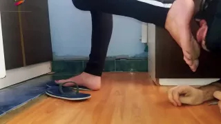 Worshiping feet and soles of my wife (sucking toes)