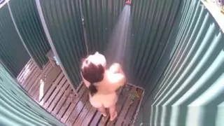 Brunette MILF Showering in Public Pool