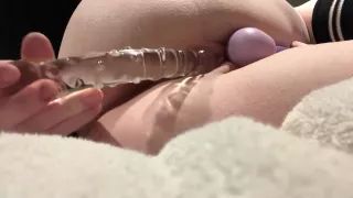Solo anal cum with Glass dildo