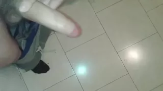 HANDJOB with TWO GREAT CUMSHOTS in FRIEND'S BATHROOM