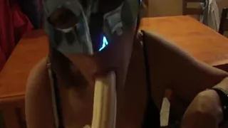 Pretty Latin Masked Wife Fun With A Banana And Make A Hot Blowjob,Enjoy