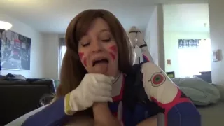 Horny Babe Dressed In D.Va Costume Sucks A Dick