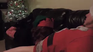 Elf girl helps Santa out with a slow sloppy blowjob