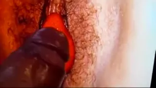 Furry white snatch is invaded by a thick black cock in a bi