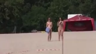 Topless Teen Girls Playing At The Beach